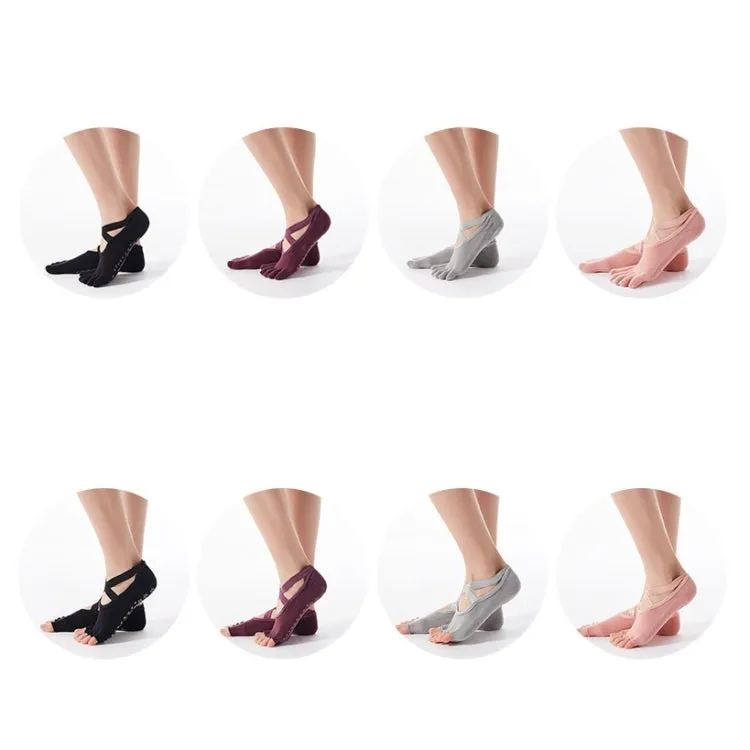 1 Pair Five-Finger Cross-Lace Yoga Cotton Socks Fashion Non-Slip Sports Dance Socks, Size: One Size(Full Toe (Black))