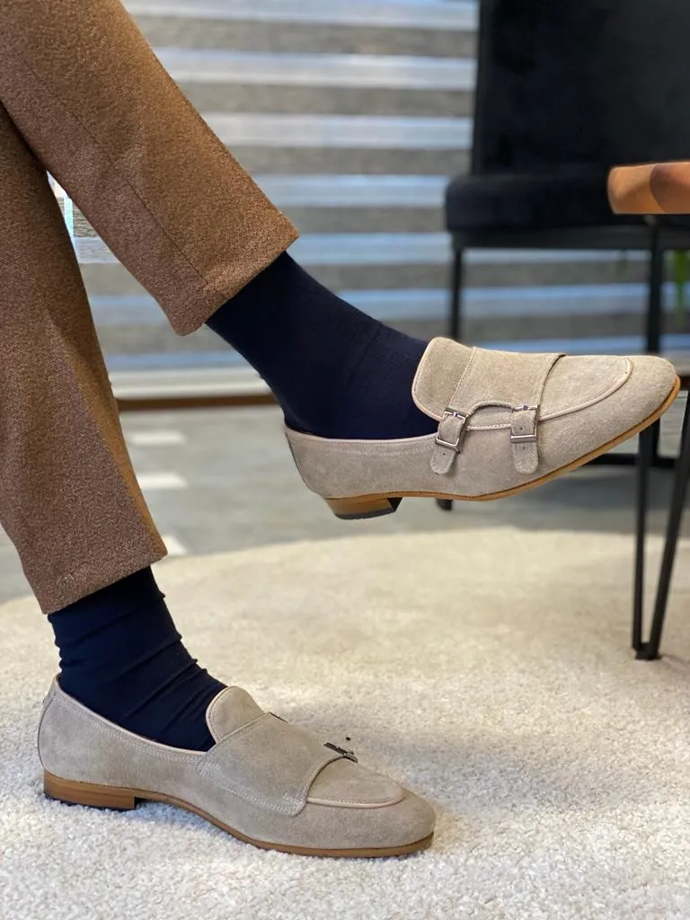 Augusta  Suede Beige Double Buckle Shoes