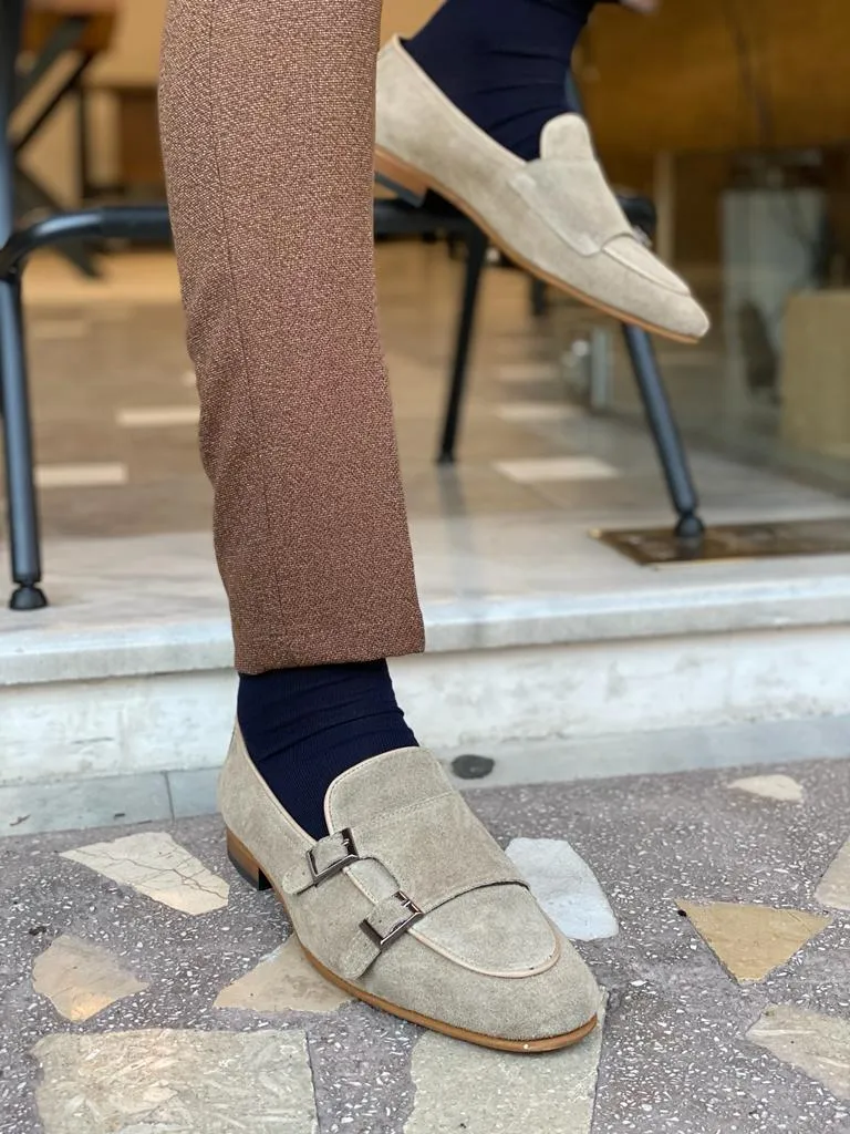 Augusta  Suede Beige Double Buckle Shoes