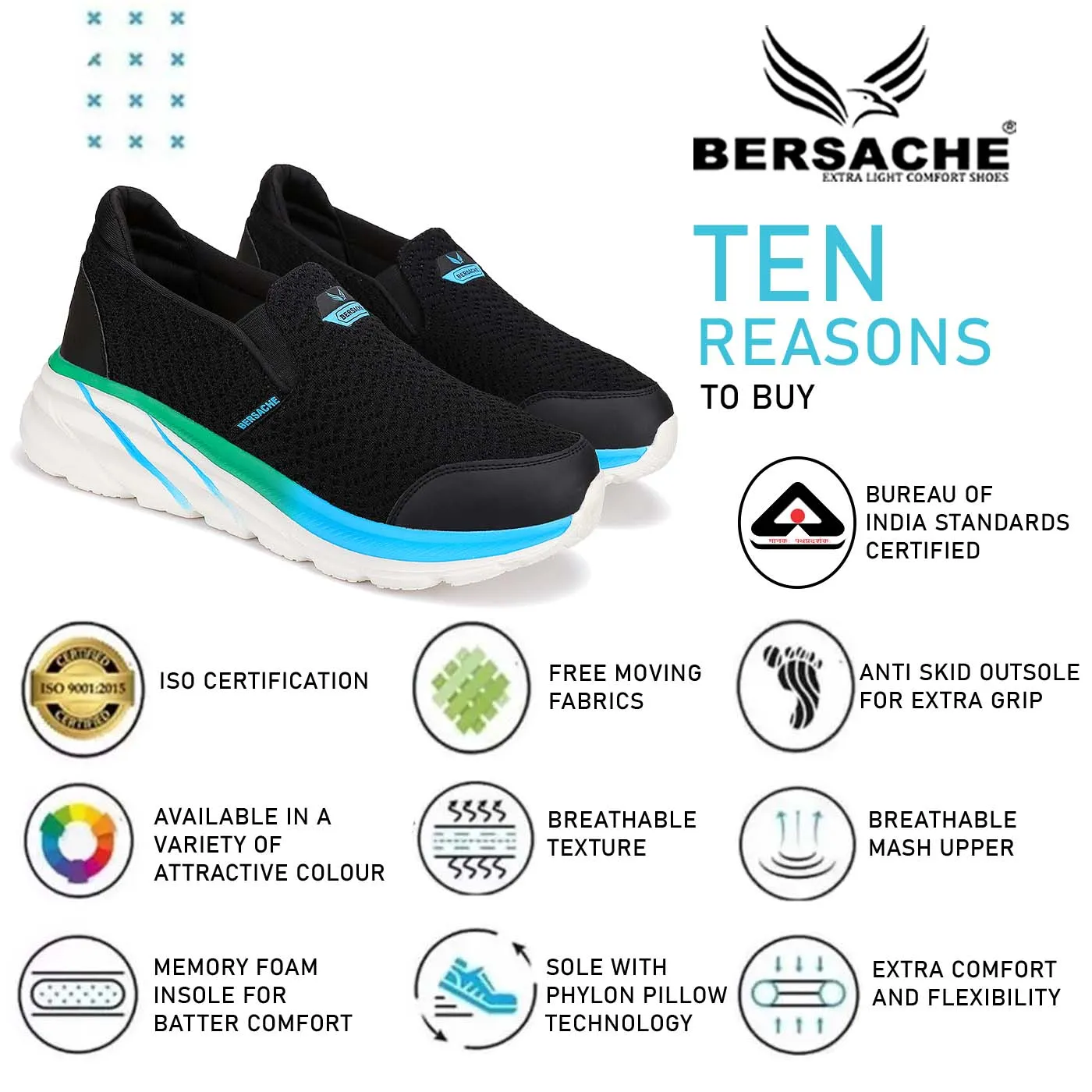 Bersache Lightweight Casual Sneaker Loafer Walking Shoes For Men(9083-Black)