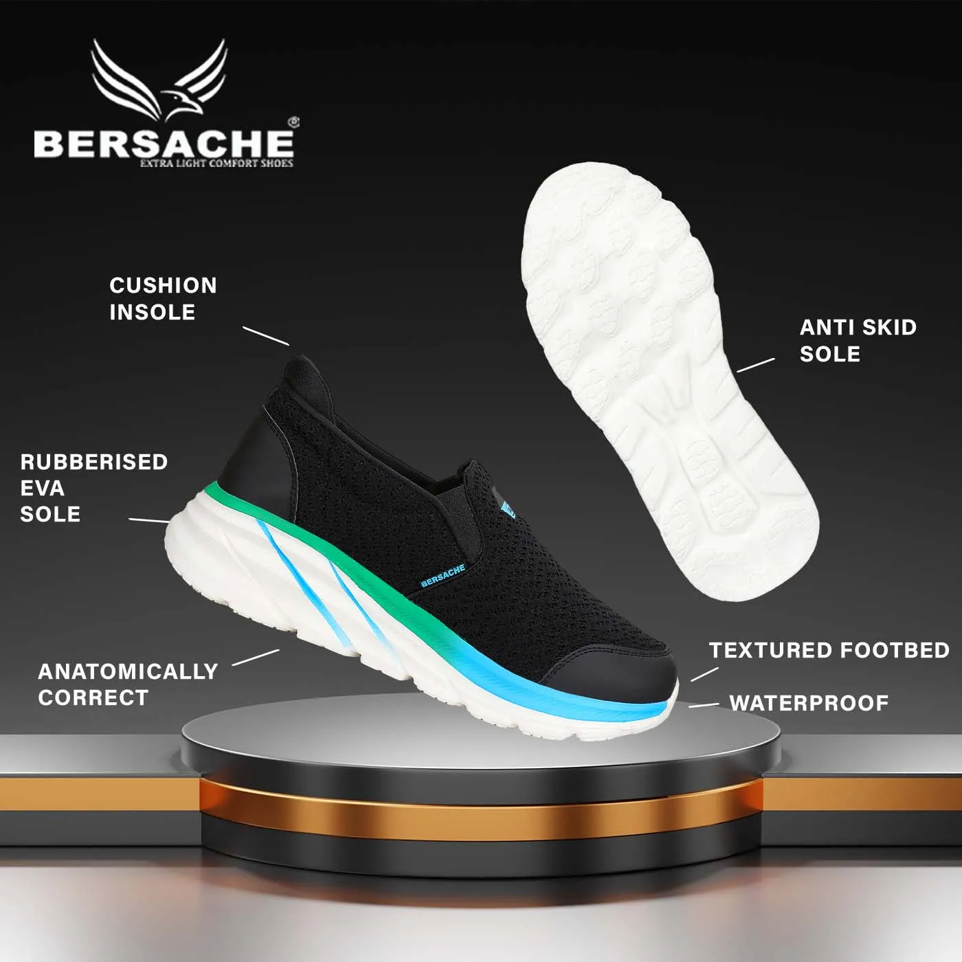 Bersache Lightweight Casual Sneaker Loafer Walking Shoes For Men(9083-Black)