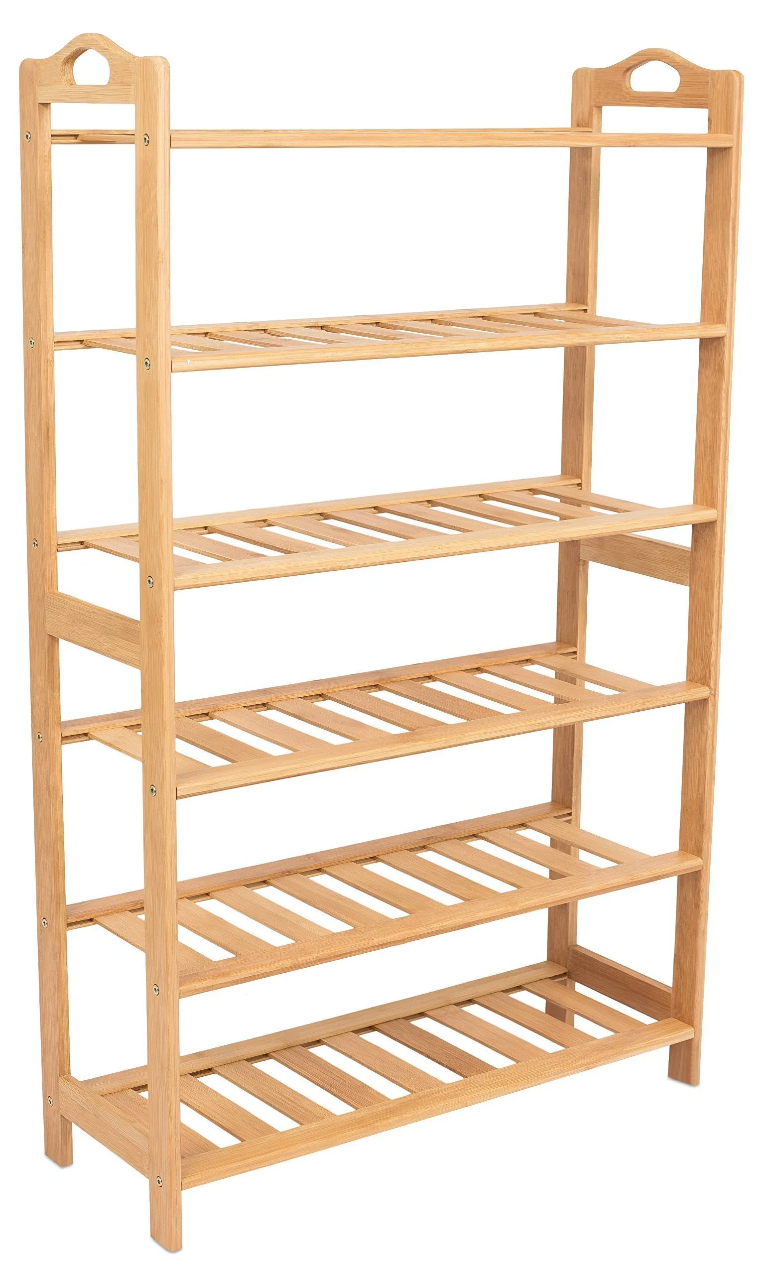 BirdRock Home Free Standing Bamboo Shoe Rack with Handles - 6 Tier - Wood - Closets and Entryway - Organizer - Fits 18 Pairs of Shoes