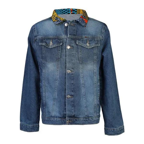 BOYS DENIM JACKET WITH ANKARA PRINT - BLUE