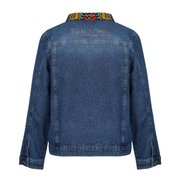 BOYS DENIM JACKET WITH ANKARA PRINT - BLUE