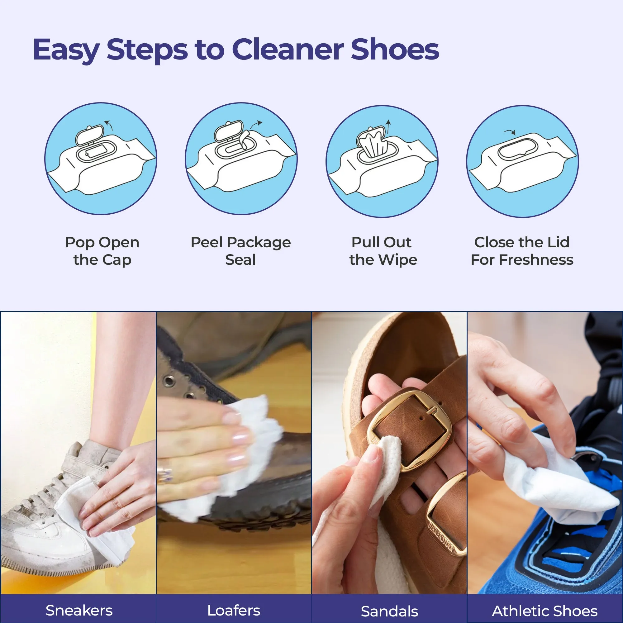 Cleno Shoe Cleaner Wet Wipes For Shoes/Loafers/Sandals/Slippers/Traditional Footwear/Athletic Shoes/Sneakers/White Shoes/Golf-Tennis Shoes/Scrub Off Dirt/Mud - 80 Wipes | Pack of 2 (Ready to Use)