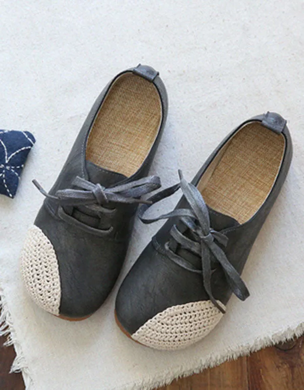 Handmade Woven Lace Up Leather Flats