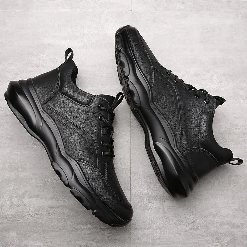 Men's genuine soft leather sports outdoor fleece casual shoes
