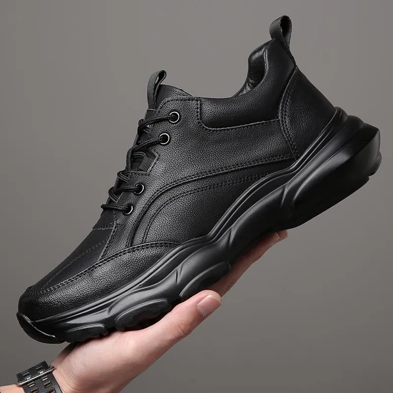 Men's genuine soft leather sports outdoor fleece casual shoes