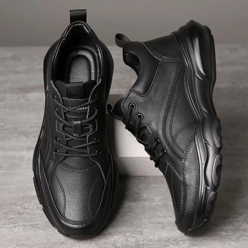 Men's genuine soft leather sports outdoor fleece casual shoes