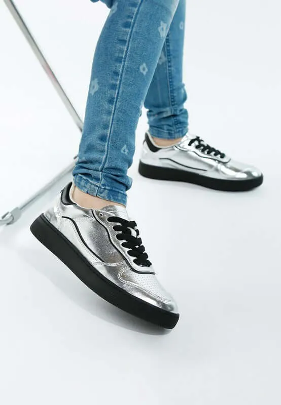 Metallic Faux Leather Sneakers