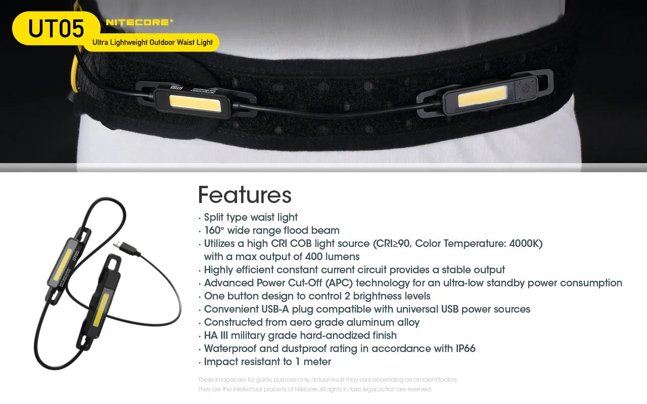NITECORE UT05 Ultra Lightweight Outdoor Waist Light with Nitecore BLT10 Running Belt