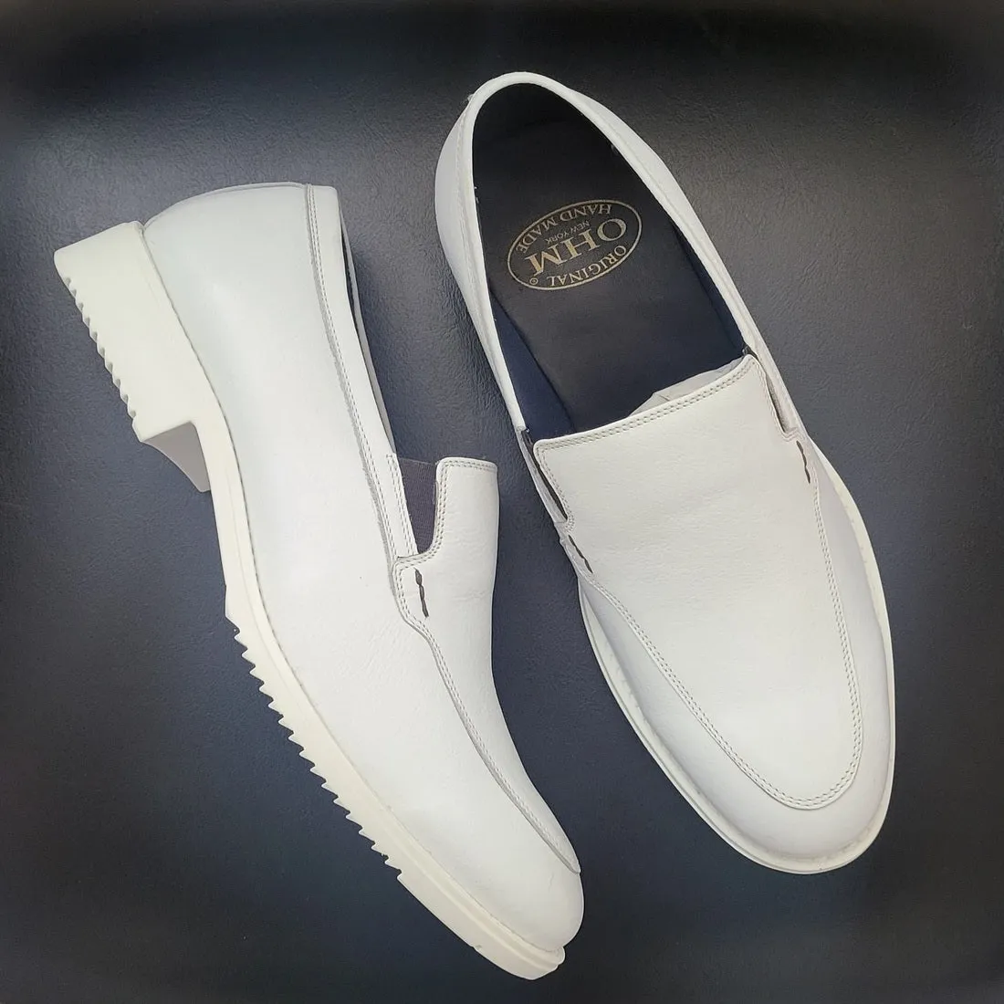OHM New York Sleek Design White Slip-on Leather Shoes