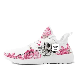 Personalized Flower Skull Sneakers, Custom Watercolor Skull Shoes, Foot Bone, Halloween Shoes,FN-05-230231