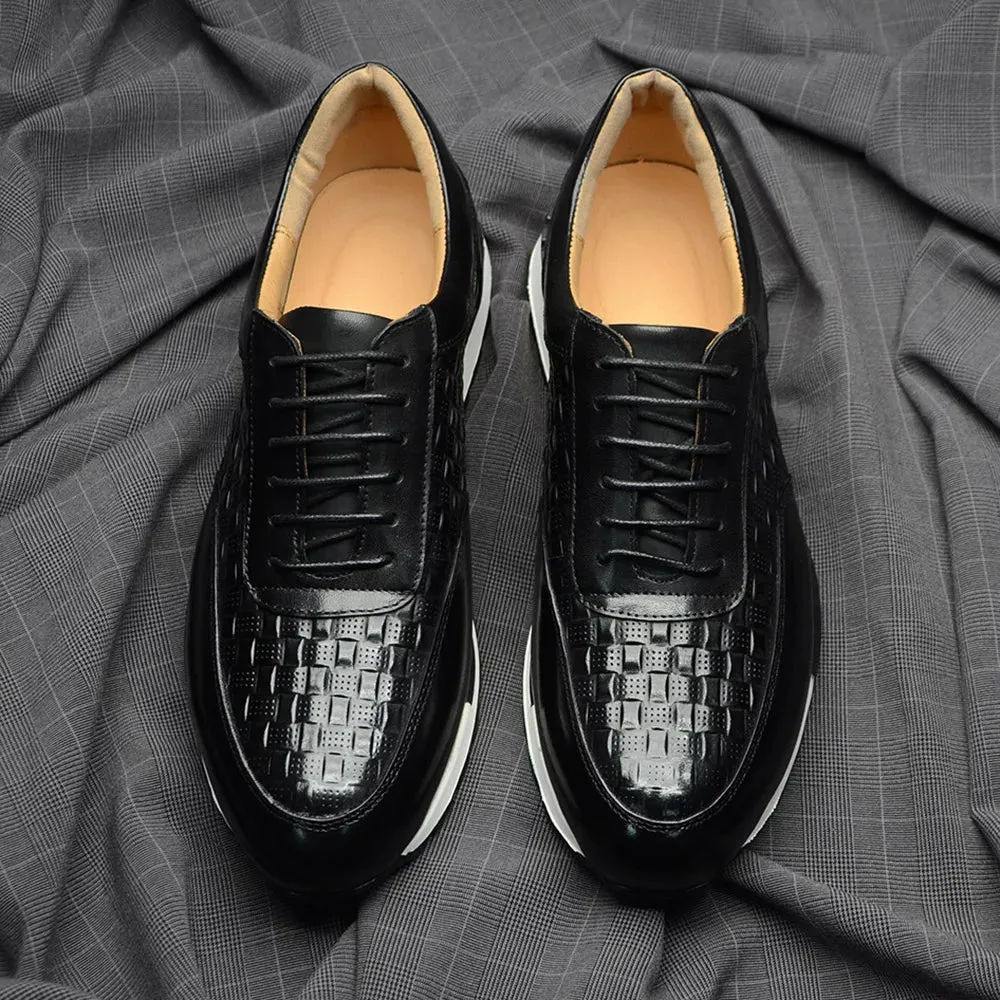Plaid Pattern Natural Genuine Leather Shoes