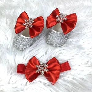 Red & Silver Jeweled Ada Snow Flakes