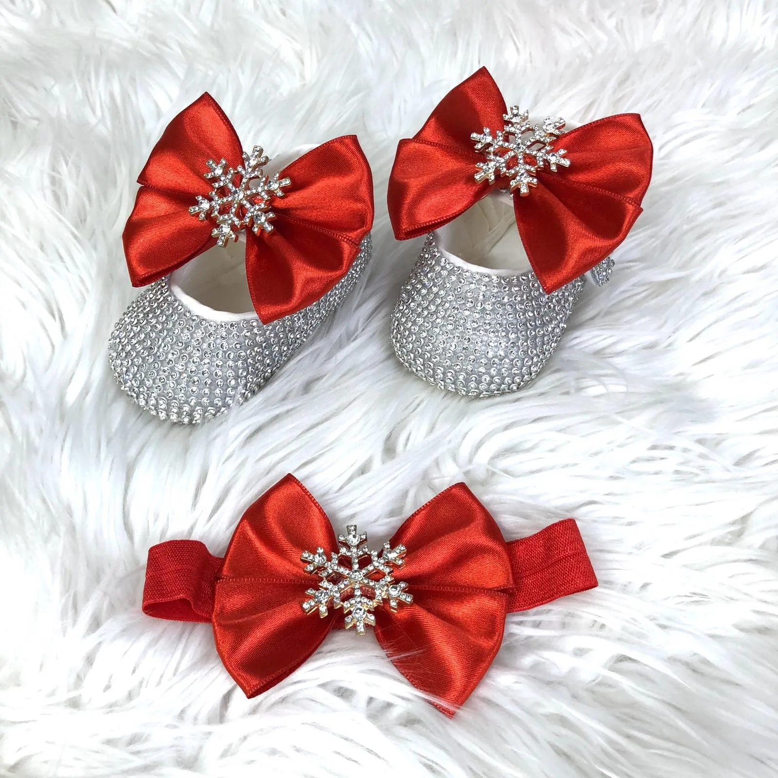 Red & Silver Jeweled Ada Snow Flakes