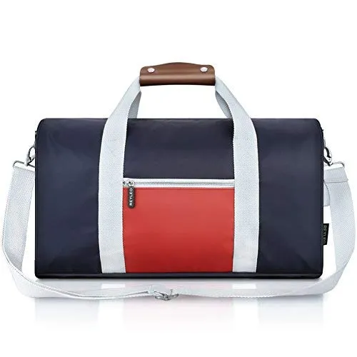 REYLEO Sports Gym Bag Small Travel Duffel Bag Water Resistant Bags with Leather Handle Color Blocking Design for Men Women RT02