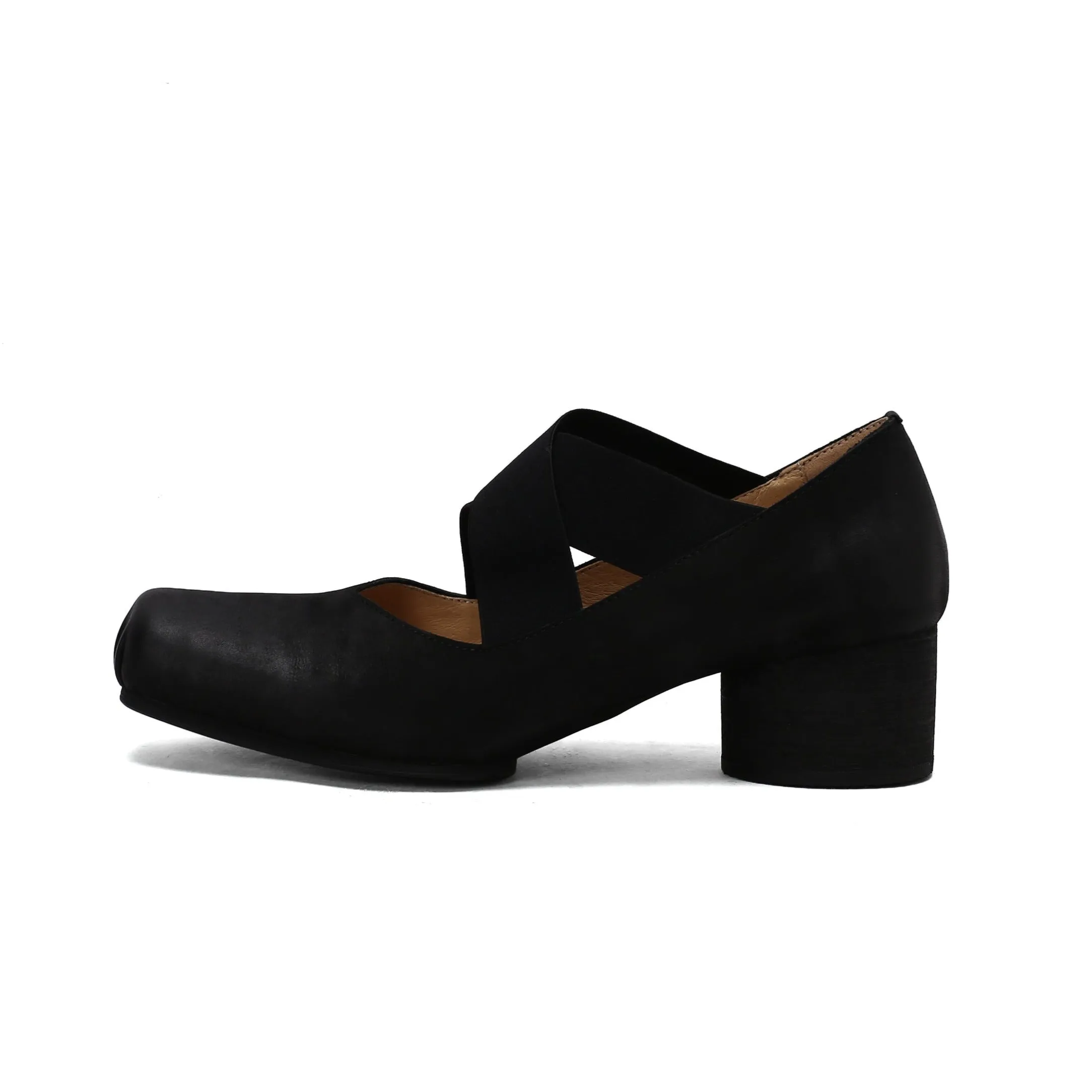 TinaCus Women's Genuine Leather Elastic Band Handmade Square Toe Ballet Pumps Shoes