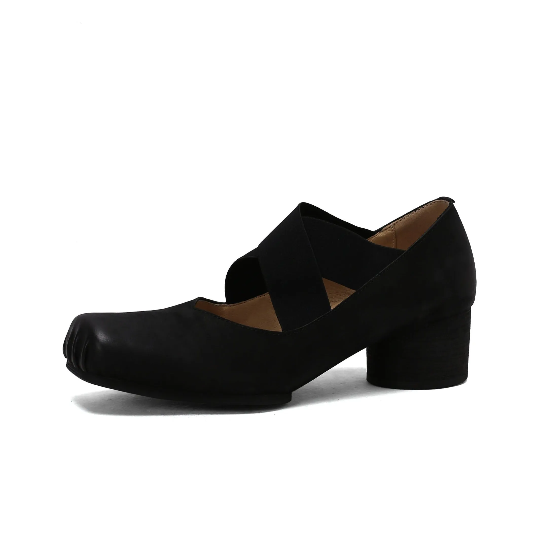 TinaCus Women's Genuine Leather Elastic Band Handmade Square Toe Ballet Pumps Shoes