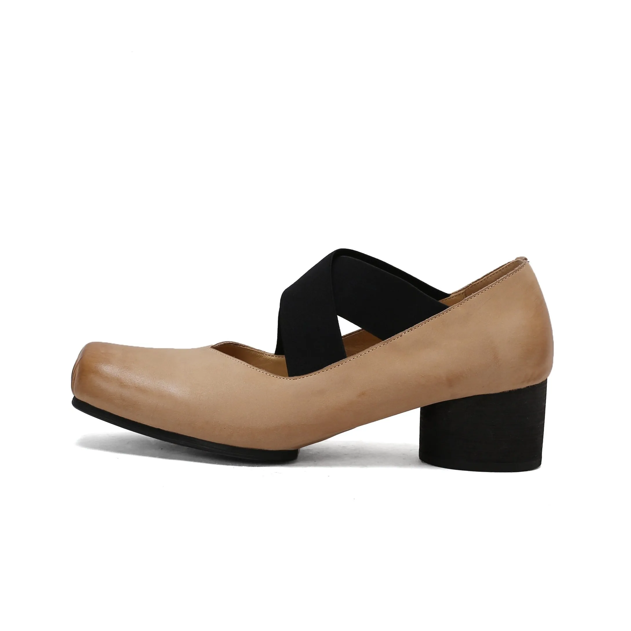 TinaCus Women's Genuine Leather Elastic Band Handmade Square Toe Ballet Pumps Shoes