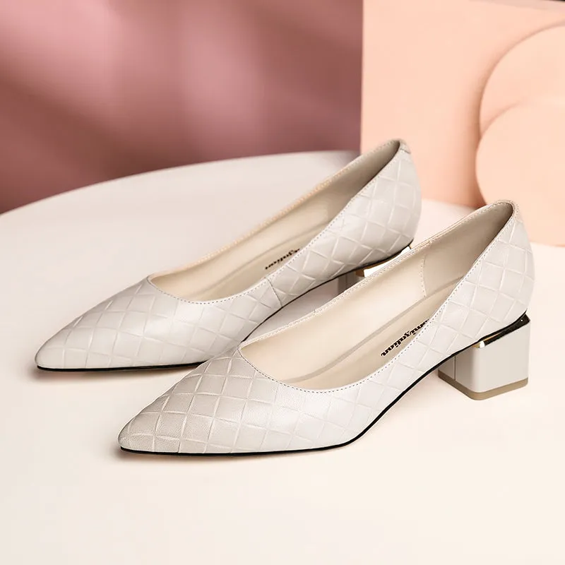 TinaCus Women's Genuine Leather Handmade Clear Pointed Toe Low Block Heel Slip On Classic Loafer Pumps