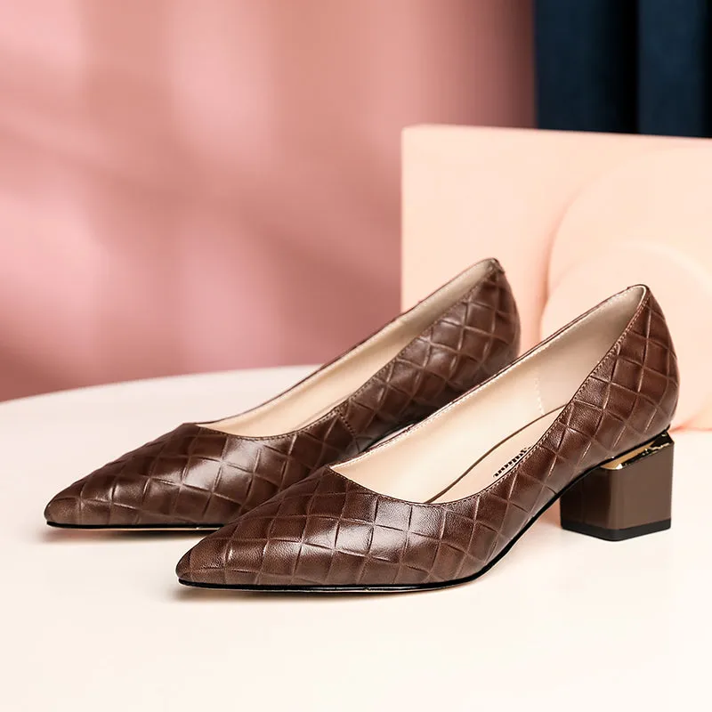 TinaCus Women's Genuine Leather Handmade Clear Pointed Toe Low Block Heel Slip On Classic Loafer Pumps