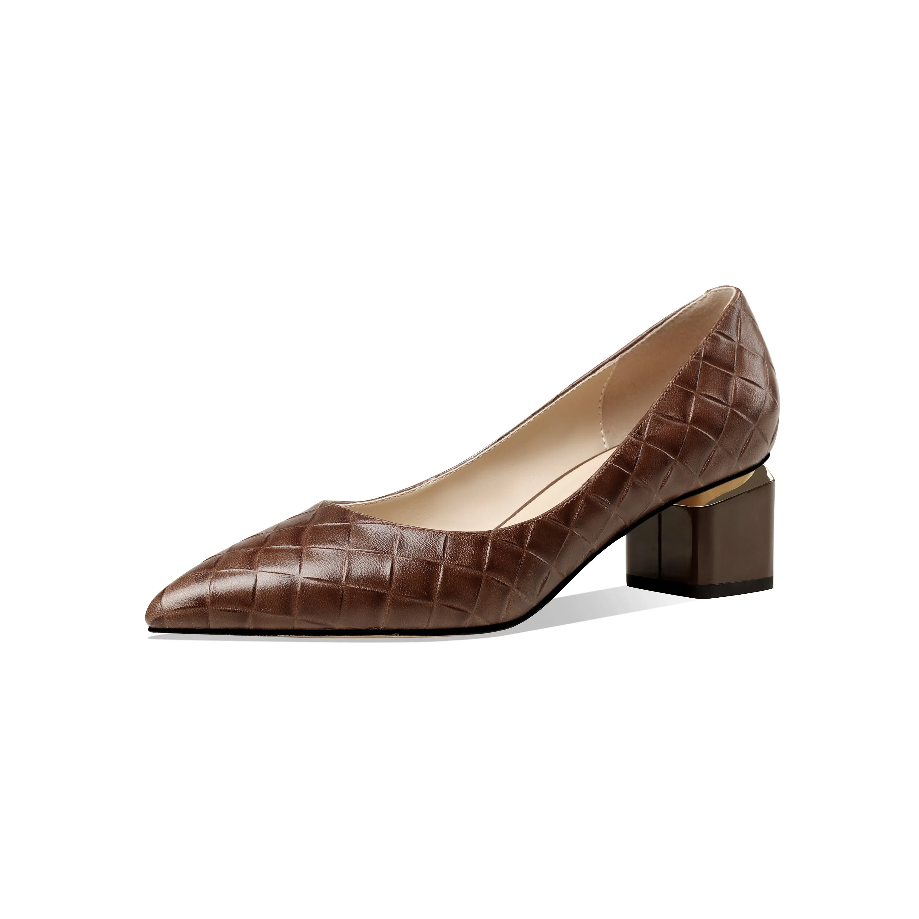 TinaCus Women's Genuine Leather Handmade Clear Pointed Toe Low Block Heel Slip On Classic Loafer Pumps