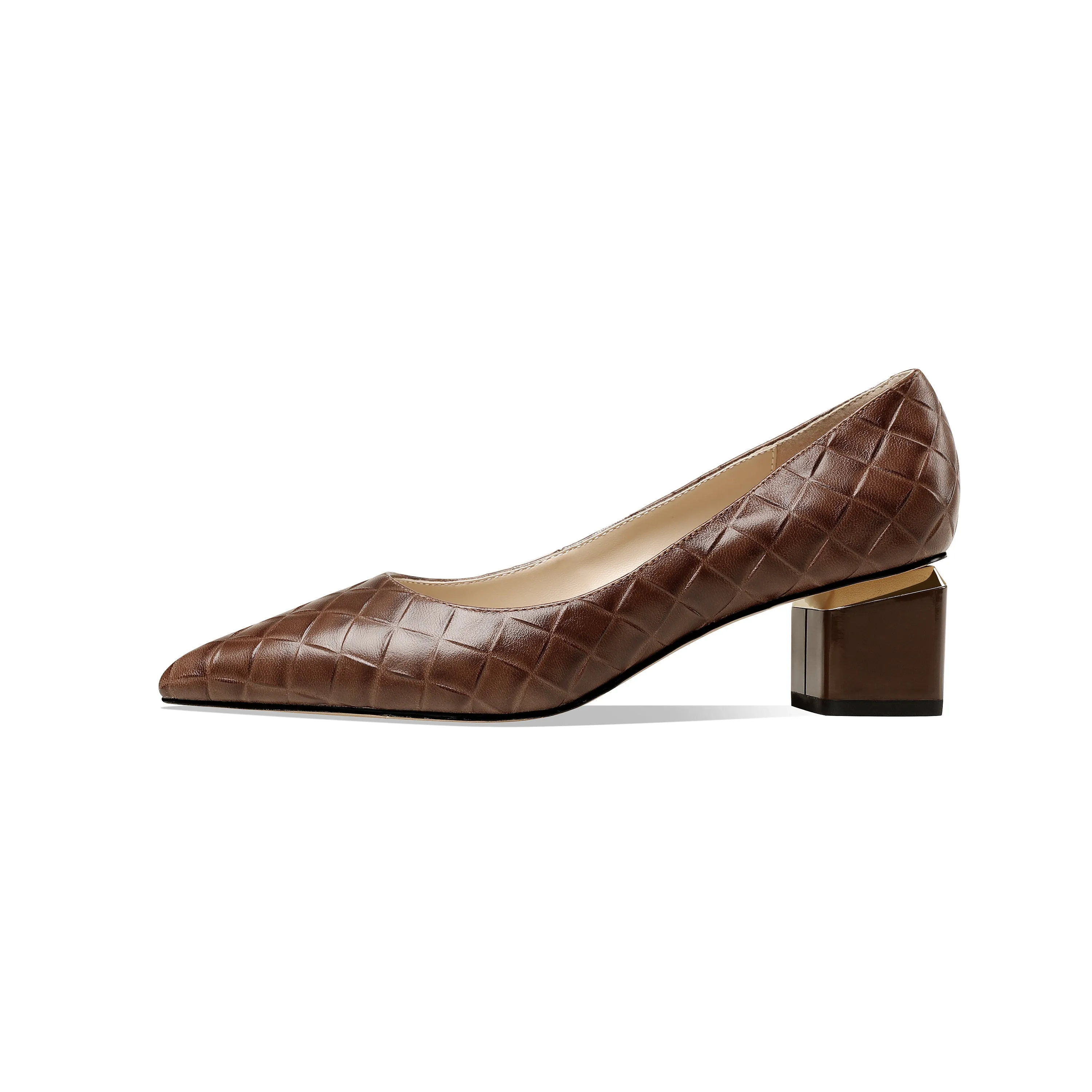 TinaCus Women's Genuine Leather Handmade Clear Pointed Toe Low Block Heel Slip On Classic Loafer Pumps