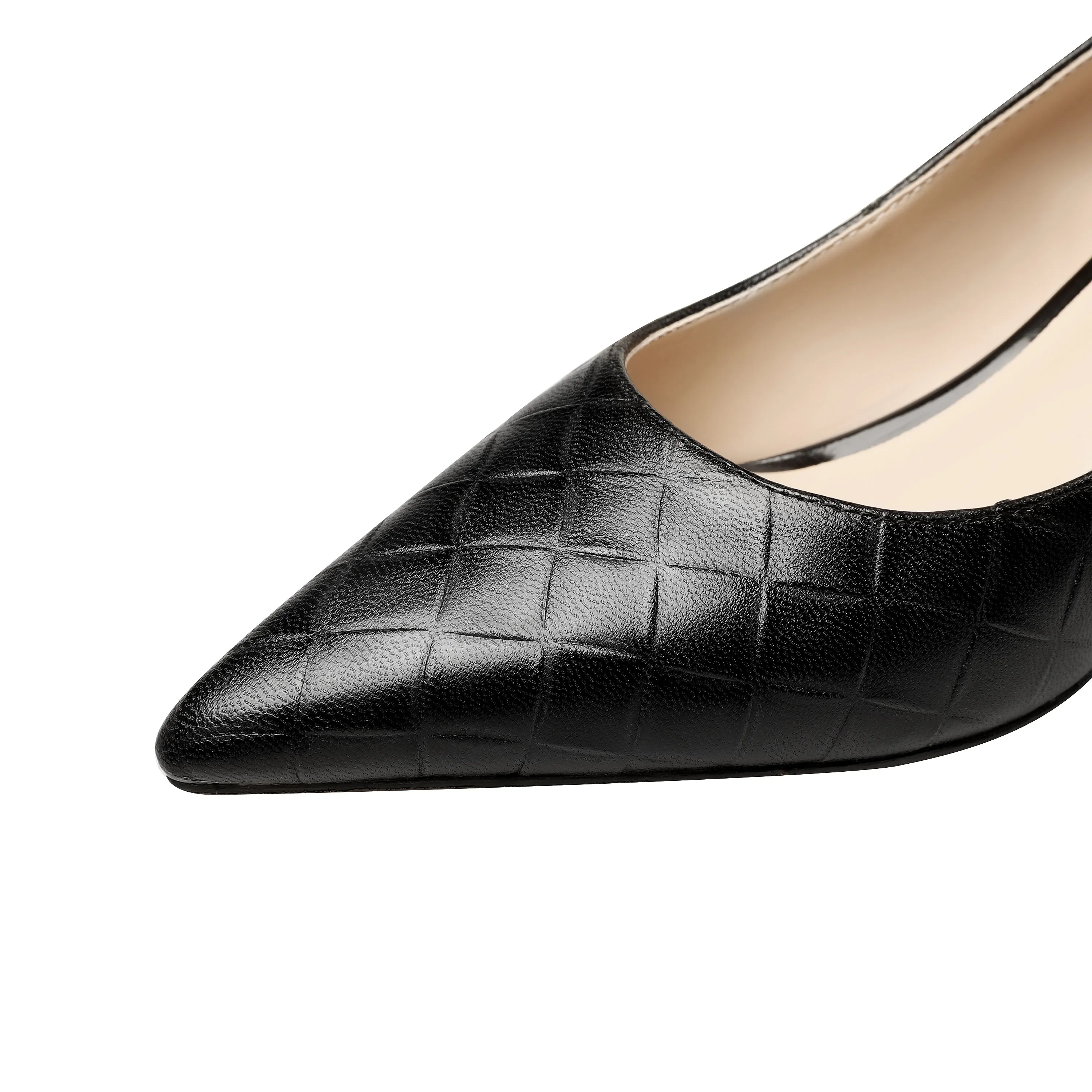 TinaCus Women's Genuine Leather Handmade Clear Pointed Toe Low Block Heel Slip On Classic Loafer Pumps