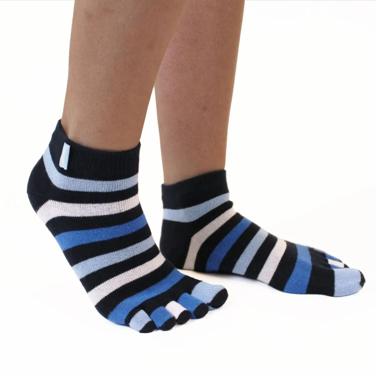 ToeToe Essential Anklet Trainer Fun Socks - Striped Denim & Rainbow