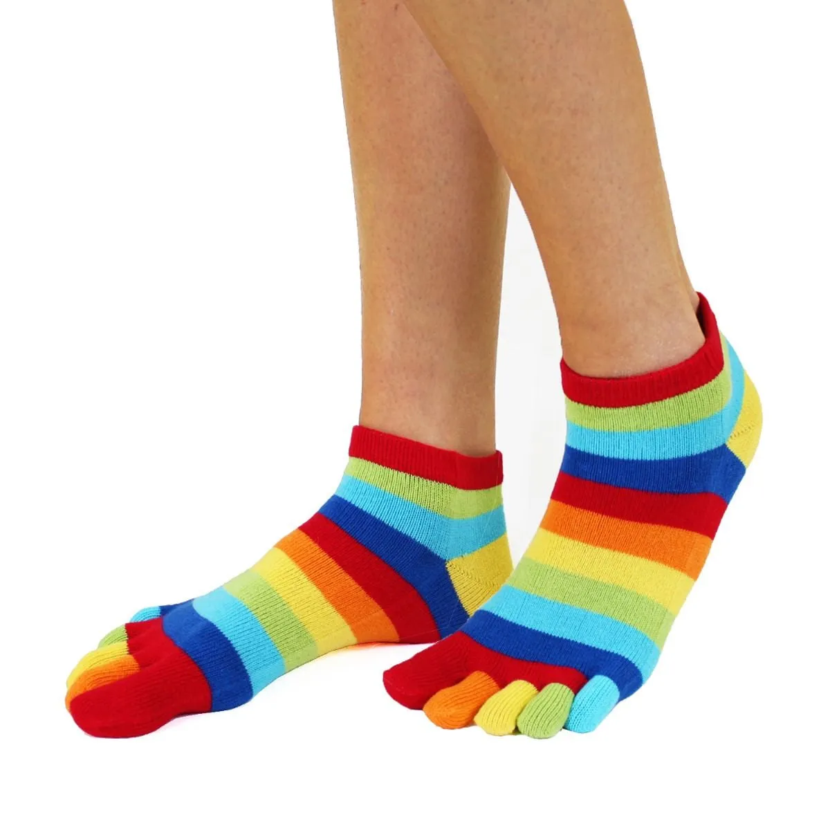 ToeToe Essential Anklet Trainer Fun Socks - Striped Denim & Rainbow