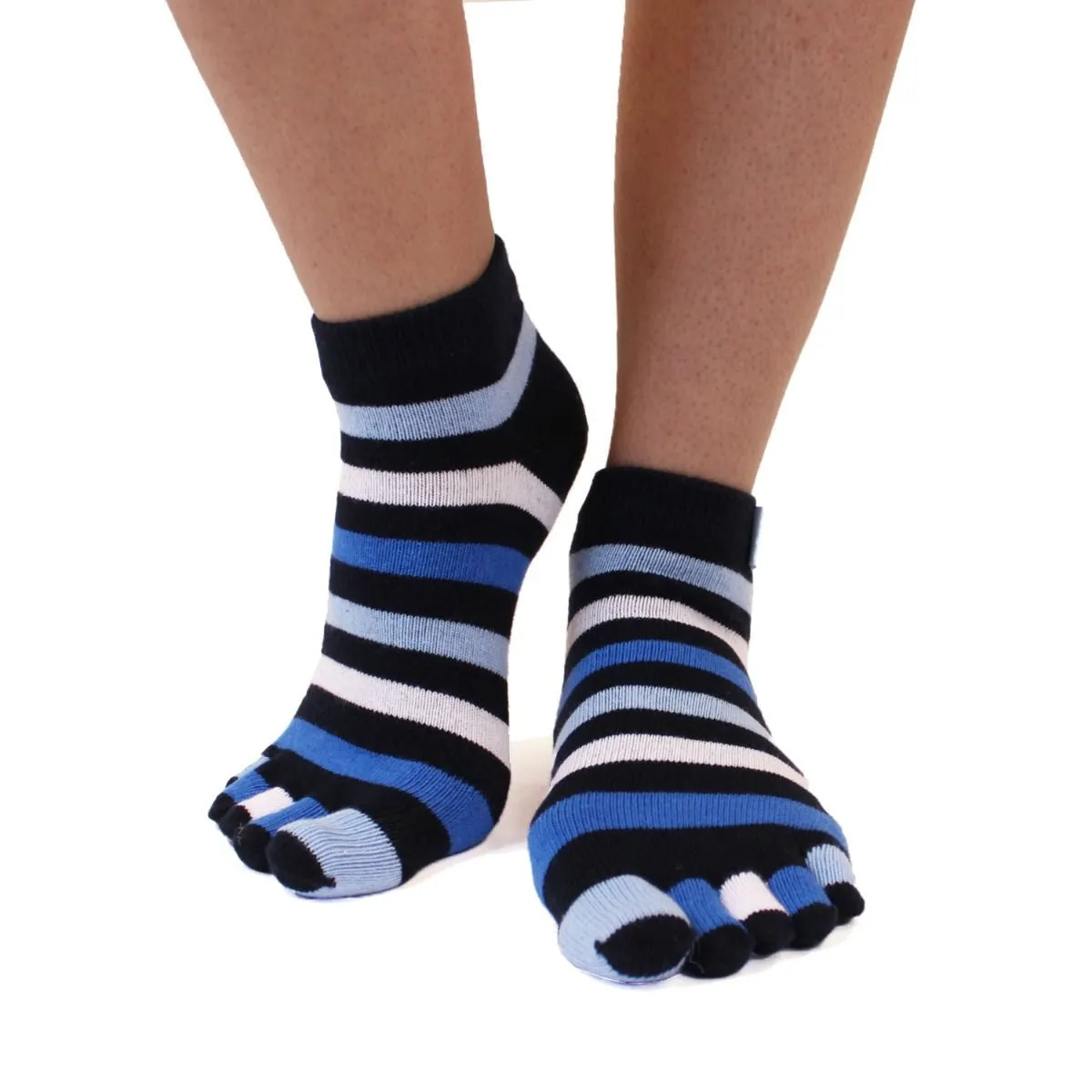 ToeToe Essential Anklet Trainer Fun Socks - Striped Denim & Rainbow