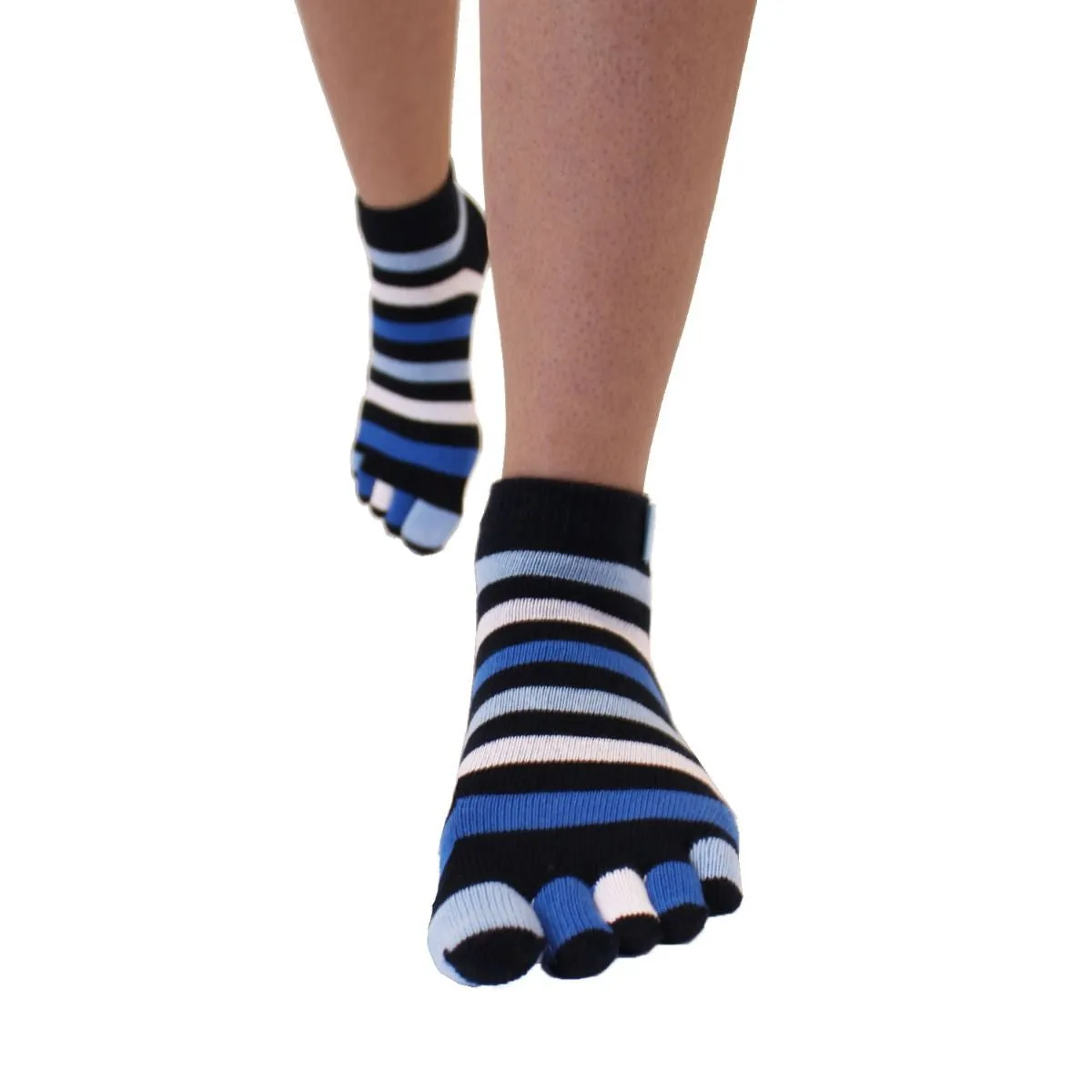 ToeToe Essential Anklet Trainer Fun Socks - Striped Denim & Rainbow