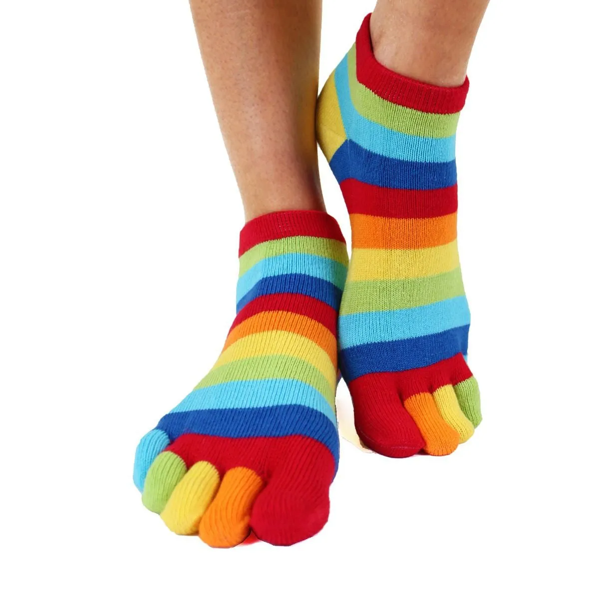 ToeToe Essential Anklet Trainer Fun Socks - Striped Denim & Rainbow