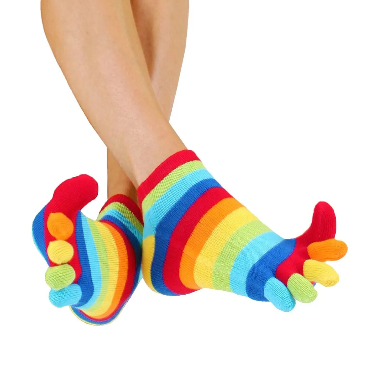 ToeToe Essential Anklet Trainer Fun Socks - Striped Denim & Rainbow