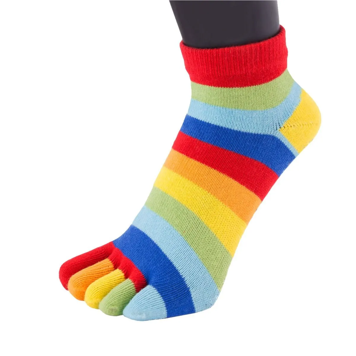 ToeToe Essential Anklet Trainer Fun Socks - Striped Denim & Rainbow